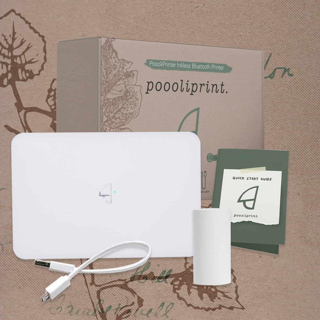 Poooli Printer Bundle with USB Cord and top paper